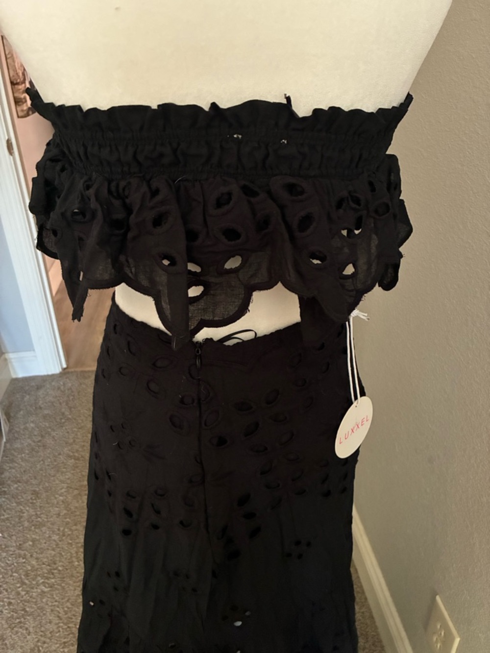 Luxxel Black Eyelet Maxi Skirt & Crop Top- top is a small and skirt is a medium - Picture 5 of 7